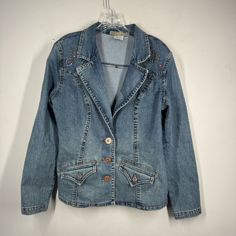 Z. Cavaricci Denim Jacket Blazer Studded Embellished Womens Sz S Retro 90's Vtg